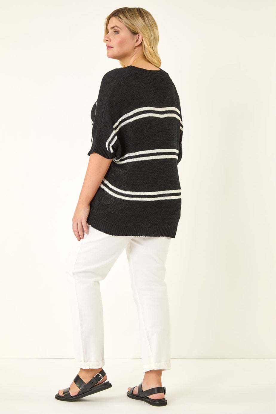 Roman Black Curve Stripe V-Neck Knit Jumper
