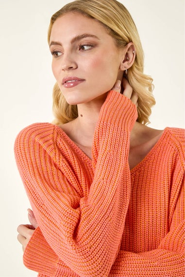Roman Orange V-Neck Boyfriend Knit Jumper