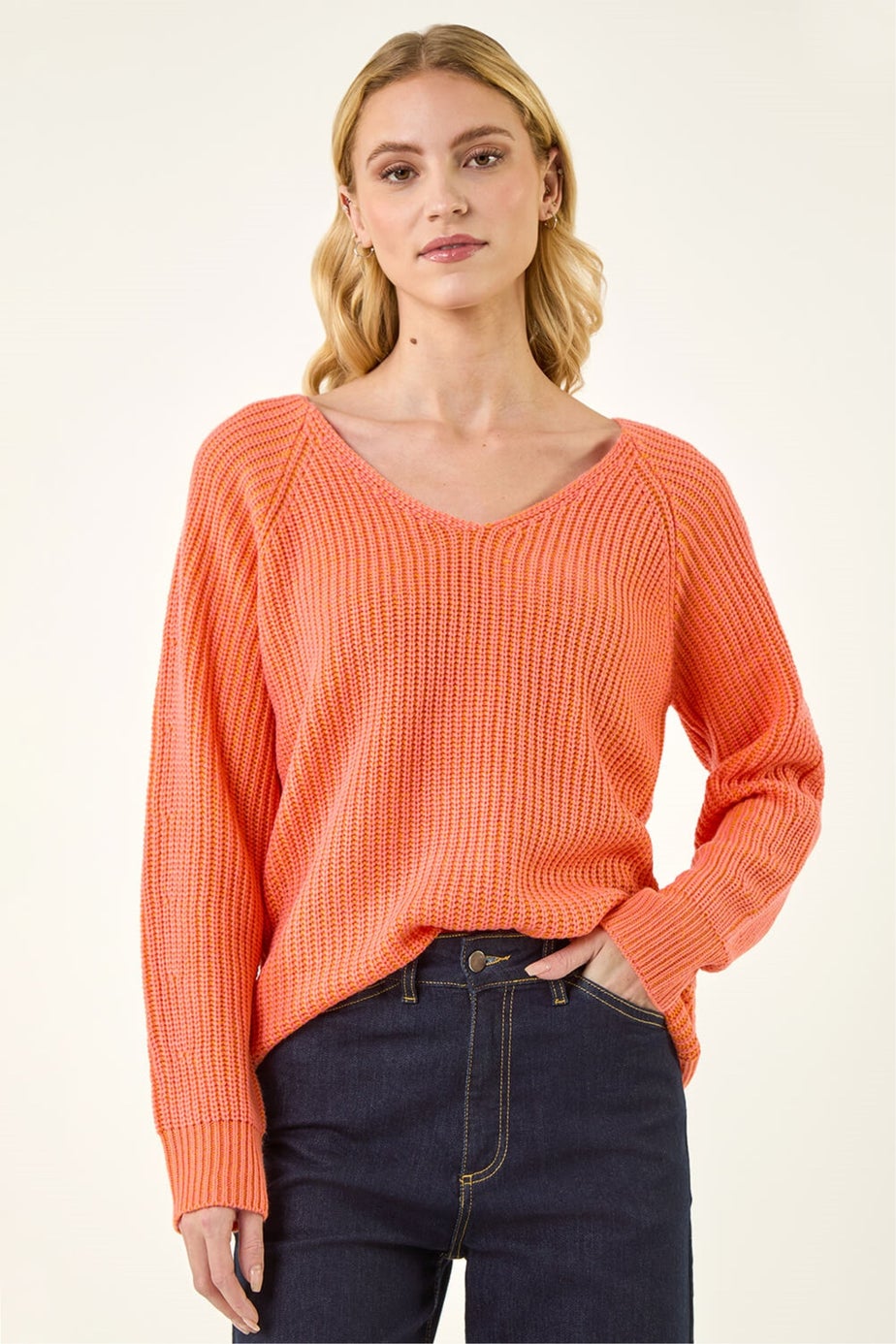 Roman Orange V-Neck Boyfriend Knit Jumper