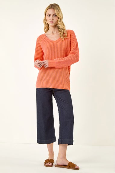 Roman Orange V-Neck Boyfriend Knit Jumper