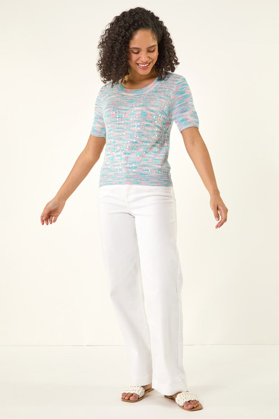 Roman Light Blue Sequin Knitted Top