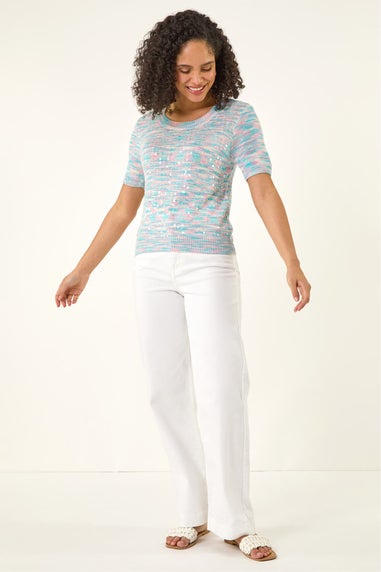 Roman Light Blue Sequin Knitted Top