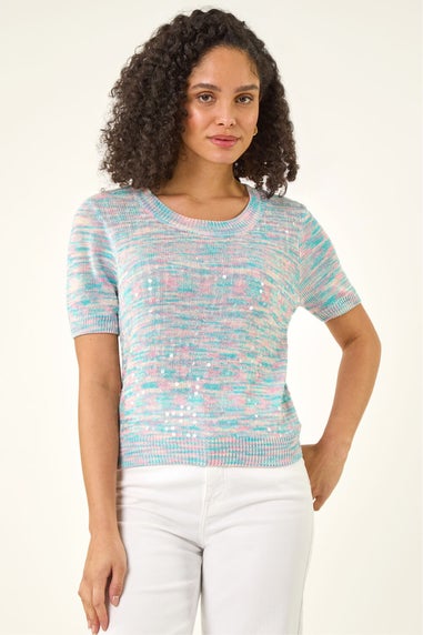 Roman Light Blue Sequin Knitted Top