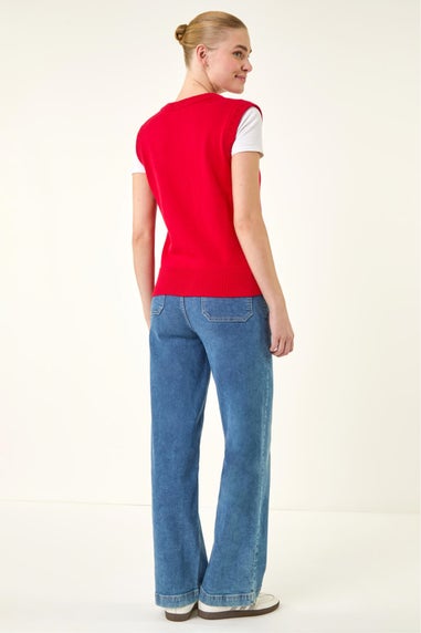 Roman Red Shell Button Front Knit Vest