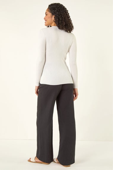 Roman Ivory Ribbed V-Neck Cable Knit Jumper