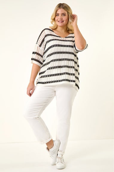 Roman Black Curve Crochet Knitted Top