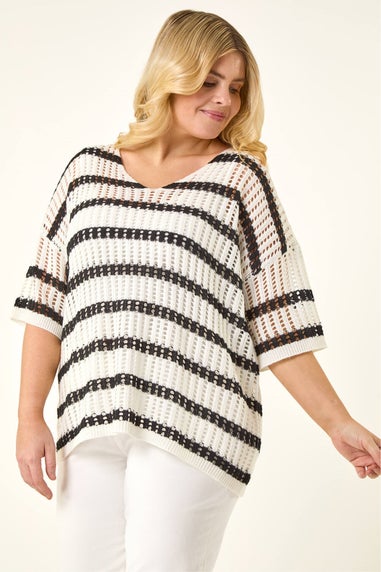 Roman Black Curve Crochet Knitted Top