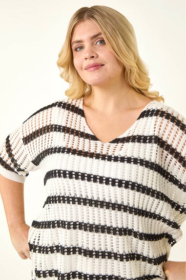 Roman Black Curve Crochet Knitted Top