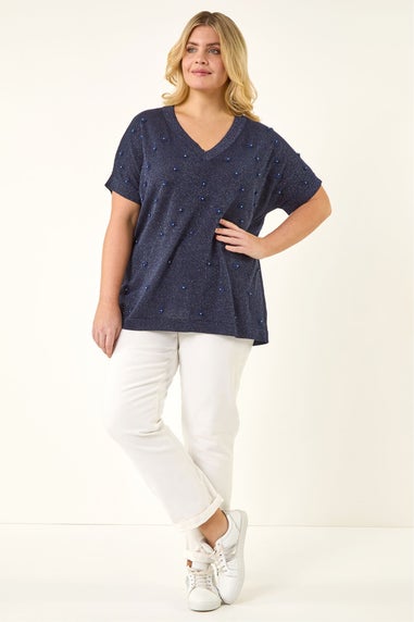 Roman Navy C Floral Pearl Top