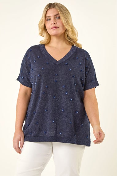 Roman Navy C Floral Pearl Top