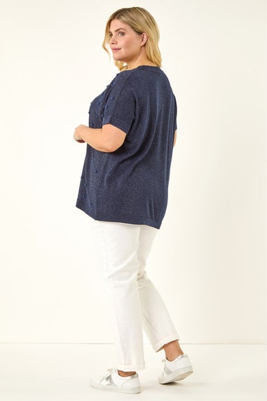 Roman Navy C Floral Pearl Top