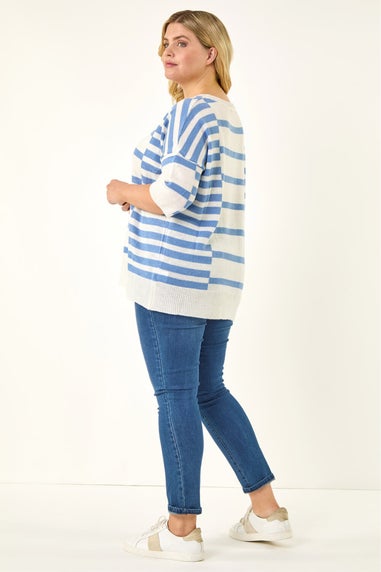 Roman Blue Curve Stripe Knit Jumper