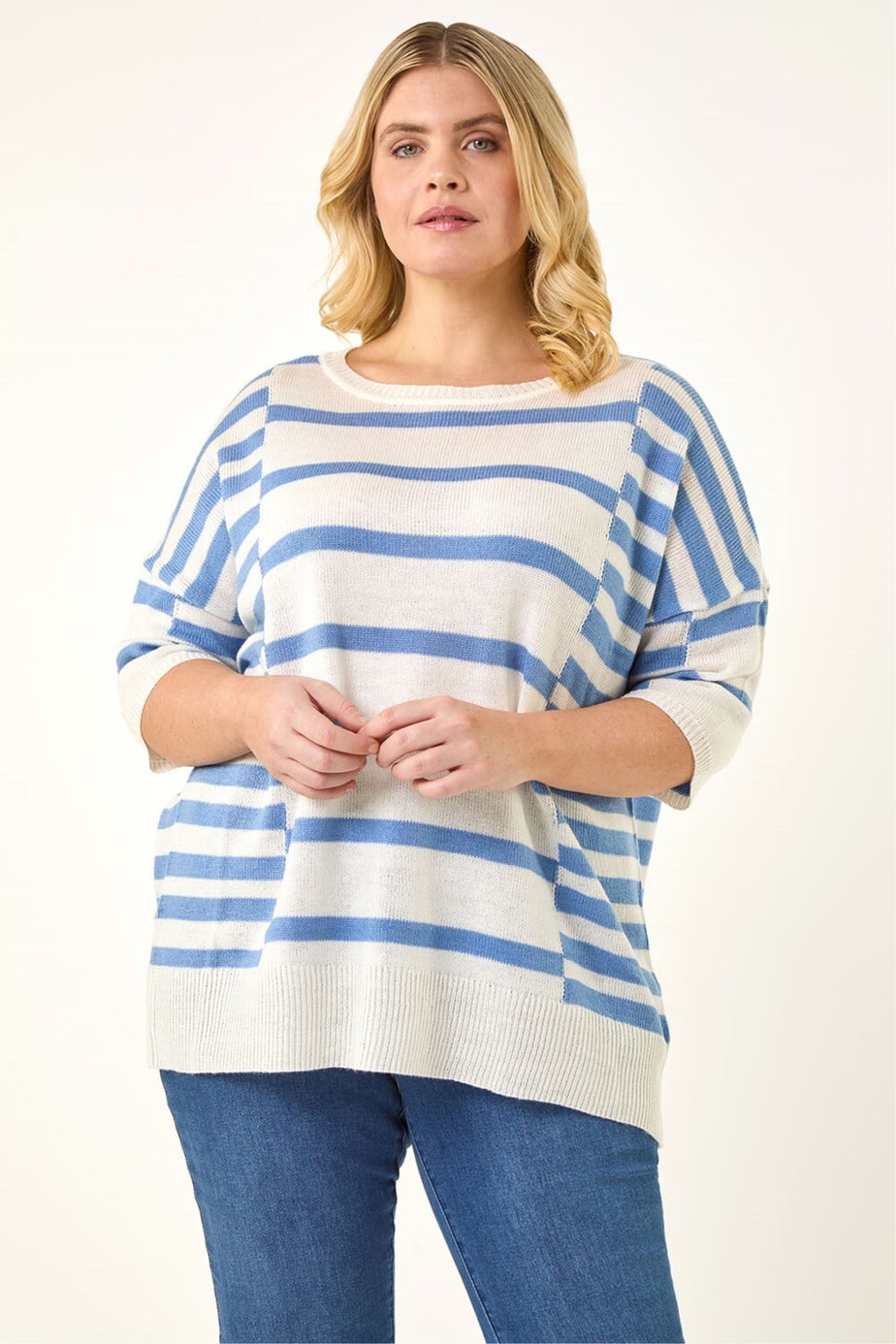 Roman Blue Curve Stripe Knit Jumper