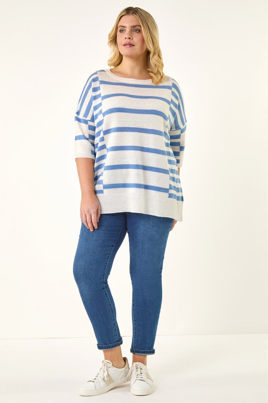 Roman Blue Curve Stripe Knit Jumper