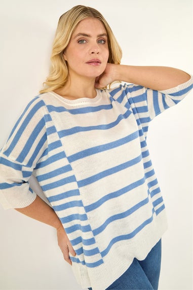 Roman Blue Curve Stripe Knit Jumper