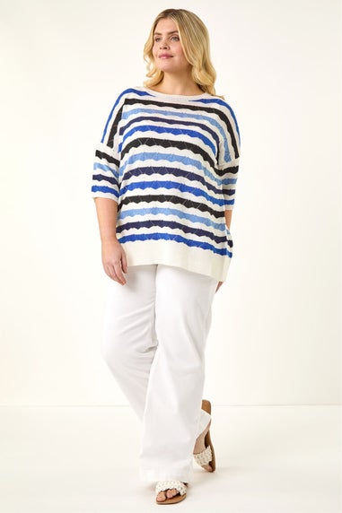 Roman Blue Curve Wave Stripe Jumper