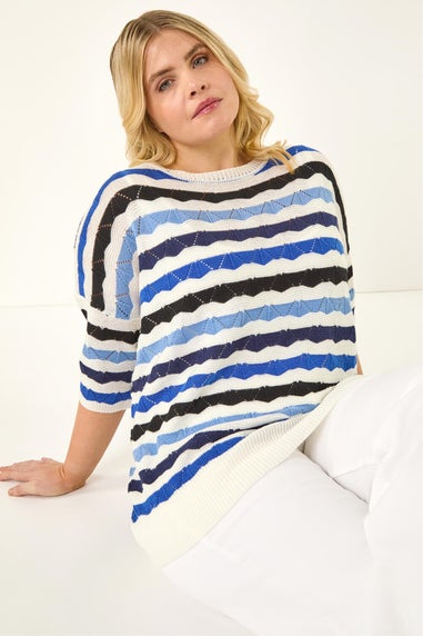 Roman Blue Curve Wave Stripe Jumper