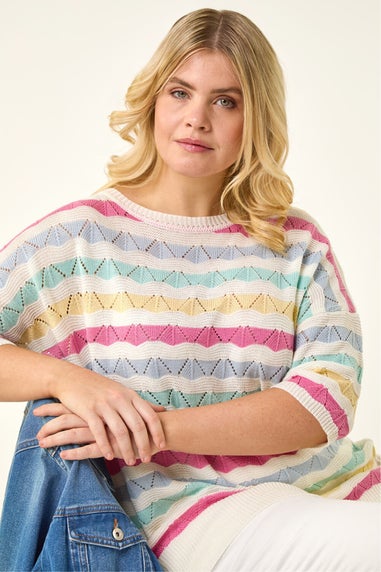Roman Light Blue Curve Wave Stripe Jumper