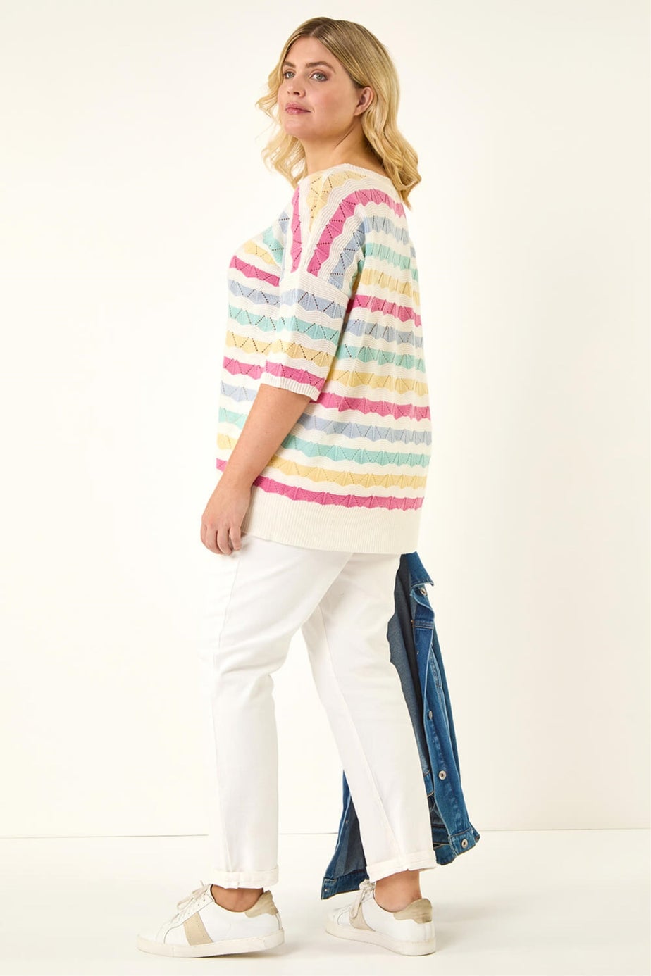 Roman Light Blue Curve Wave Stripe Jumper