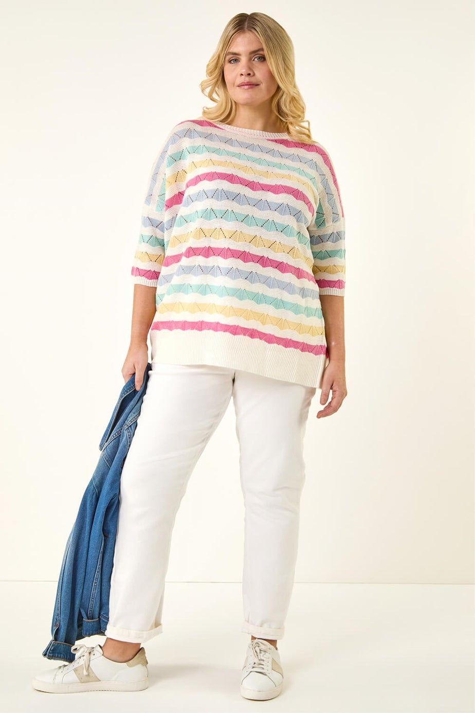 Roman Light Blue Curve Wave Stripe Jumper