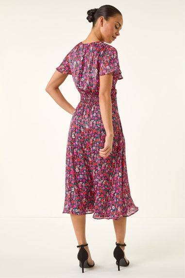 Roman Pink Petite Ditsy Floral Twist Midi Dress