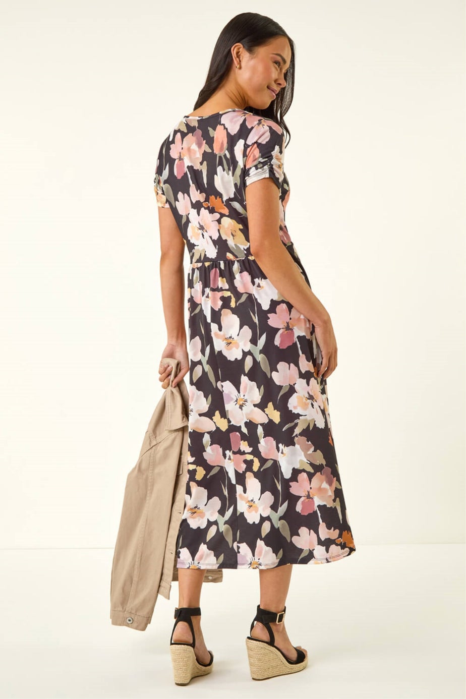 Roman Rose Petite Floral Pocket Midi Dress