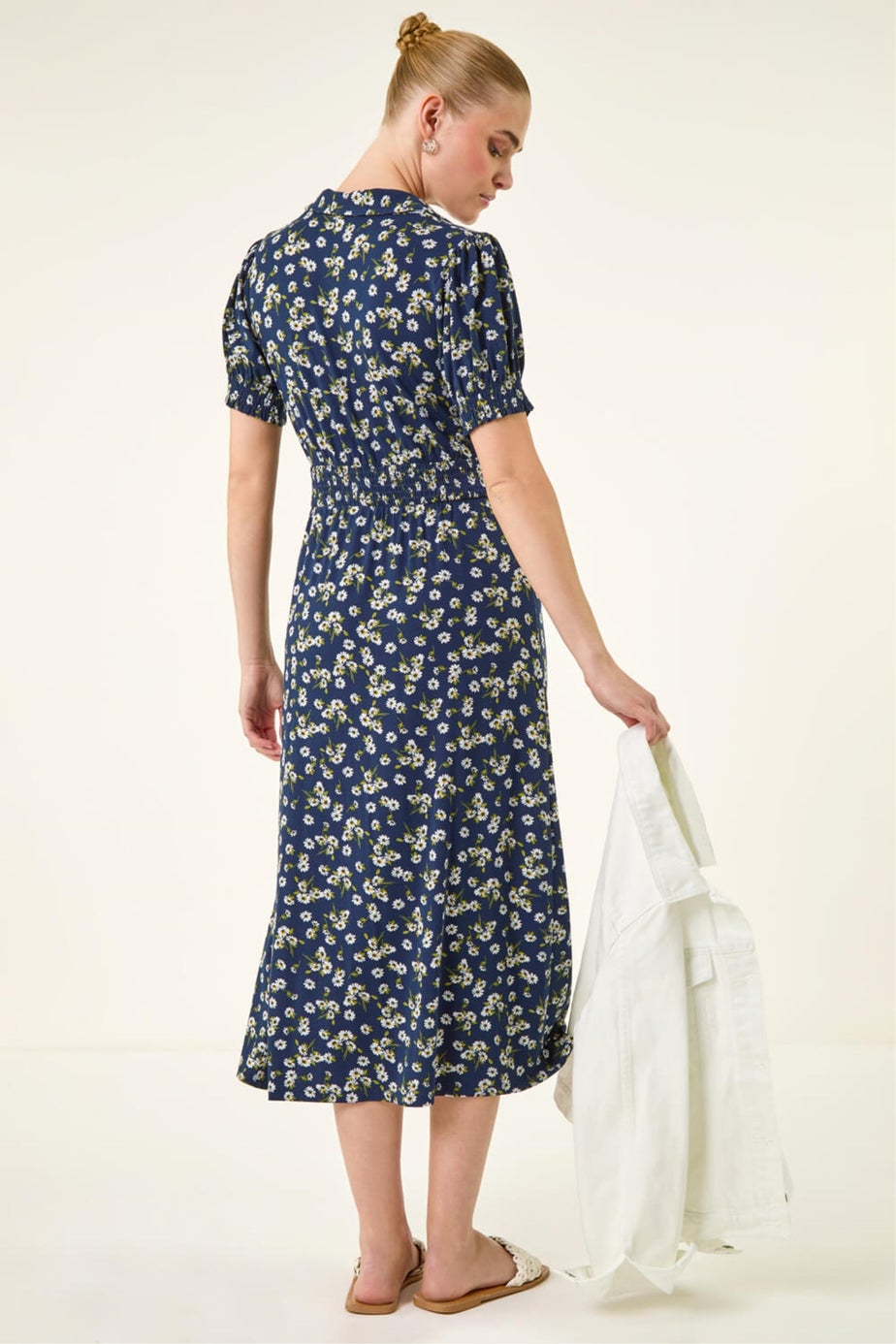 Roman Navy Ditsy V Neck Midi Dr