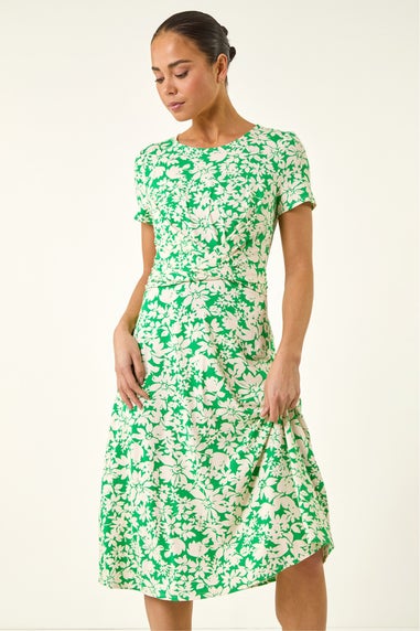 Roman Green Petite Twist Front Stretch Dress