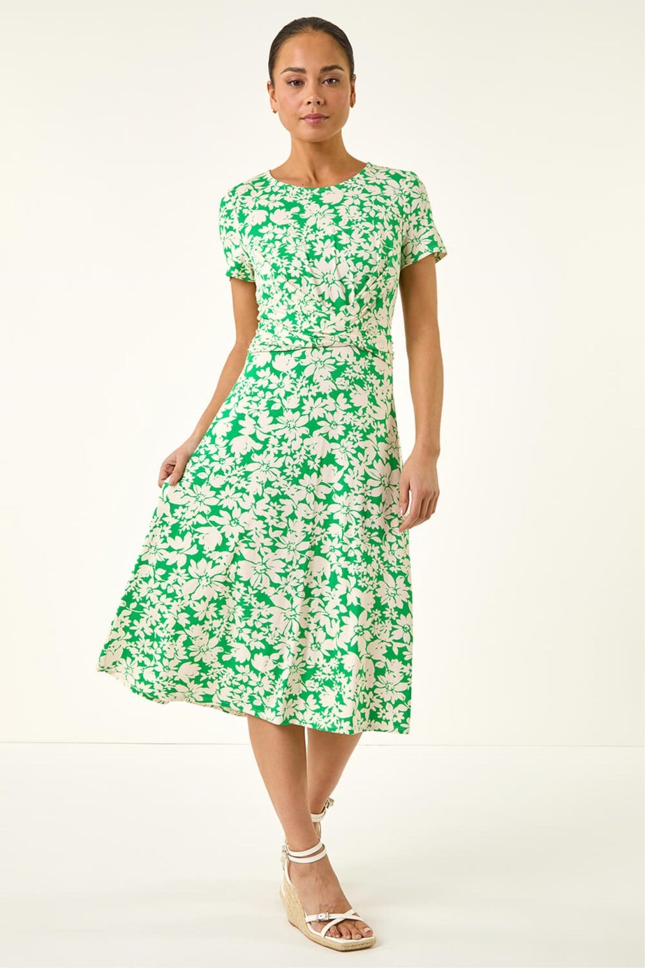Roman Green Petite Twist Front Stretch Dress