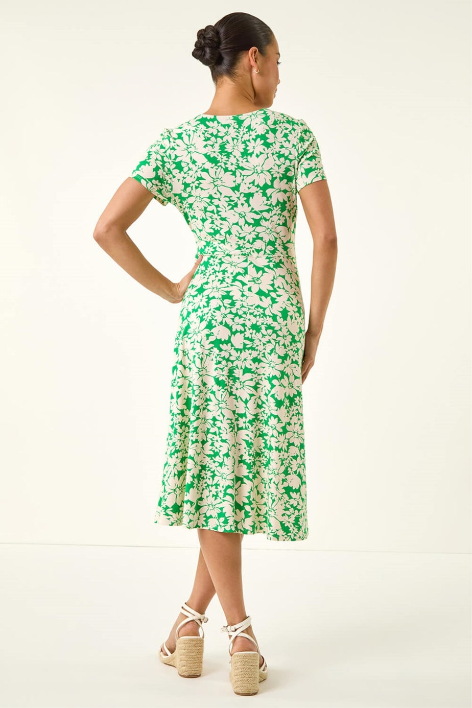 Roman Green Petite Twist Front Stretch Dress