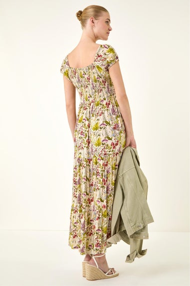 Roman Stone Floral Print Tiered Maxi Dress