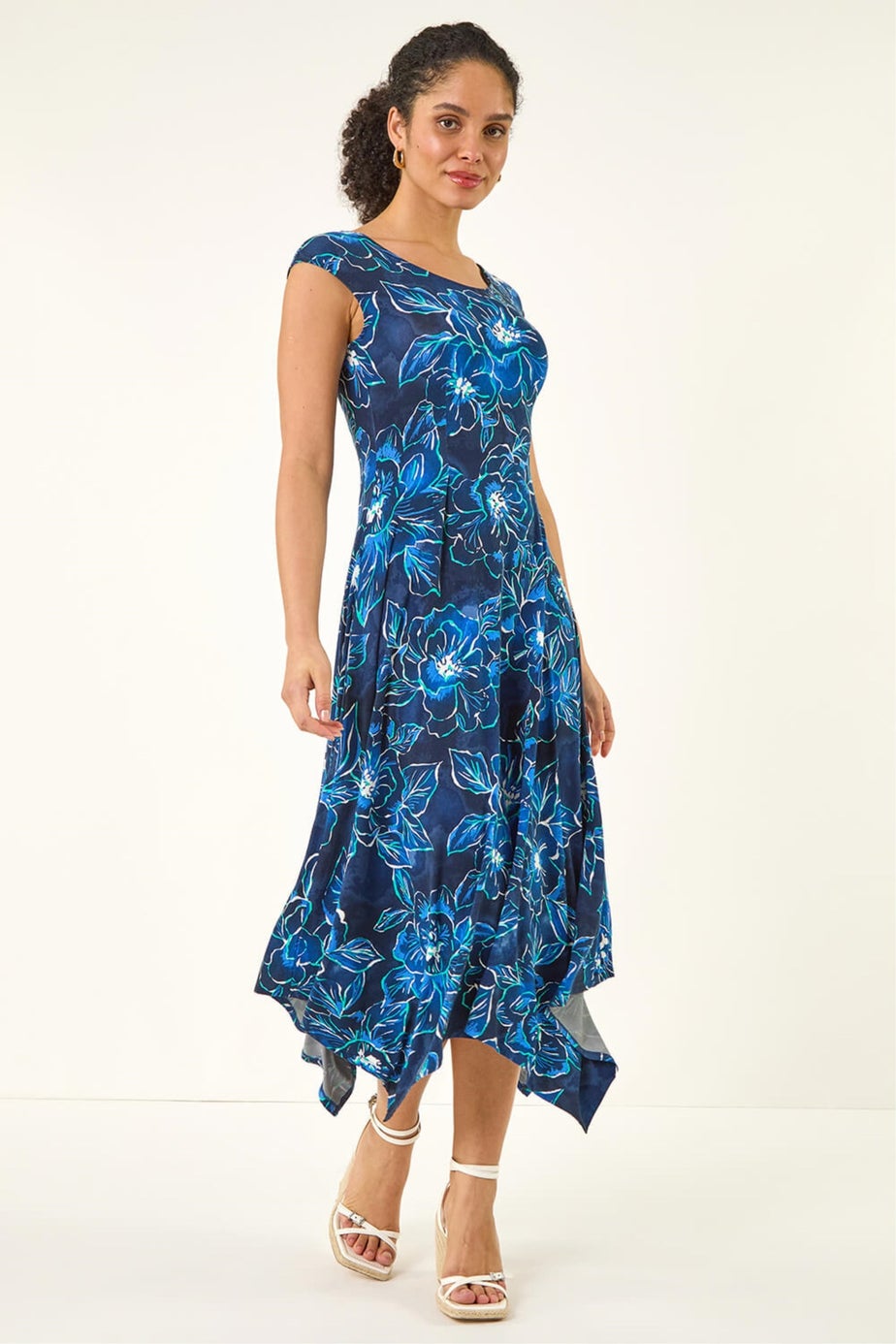 Roman Navy Floral Print Stretch Maxi Dress