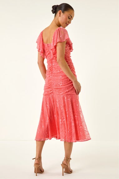 Roman Coral Petite Lace Tiered Dress