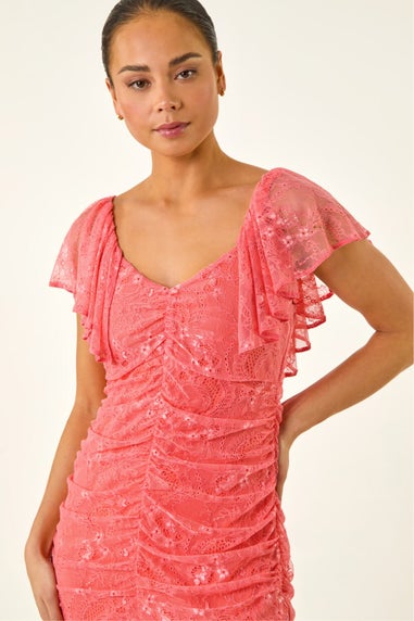 Roman Coral Petite Lace Tiered Dress