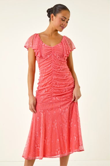 Roman Coral Petite Lace Tiered Dress