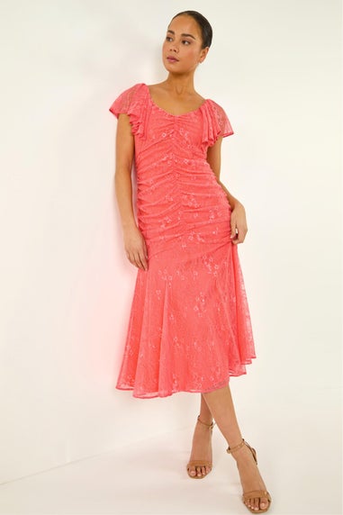 Roman Coral Petite Lace Tiered Dress