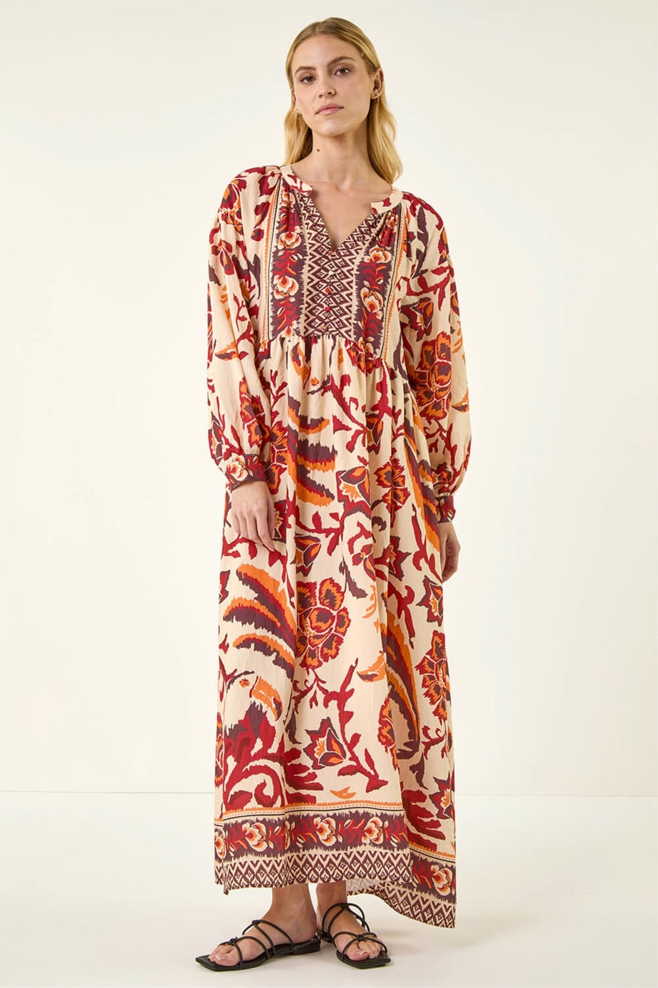 Roman Stone Floral Border Print Maxi Dress