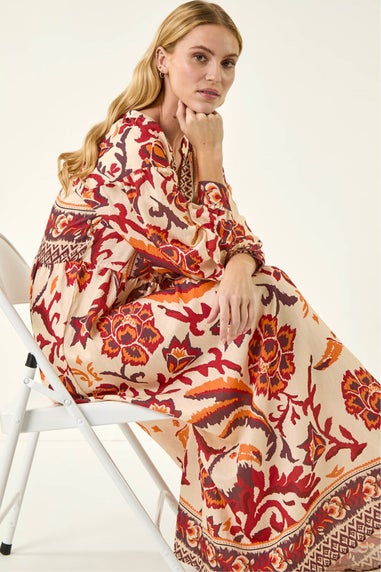 Roman Stone Floral Border Print Maxi Dress