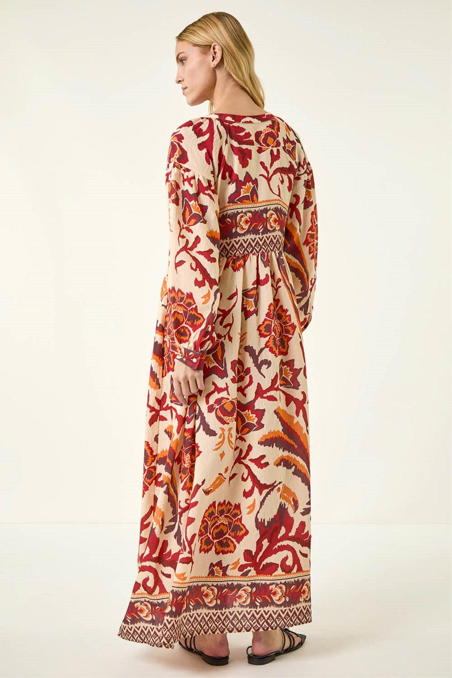 Roman Stone Floral Border Print Maxi Dress