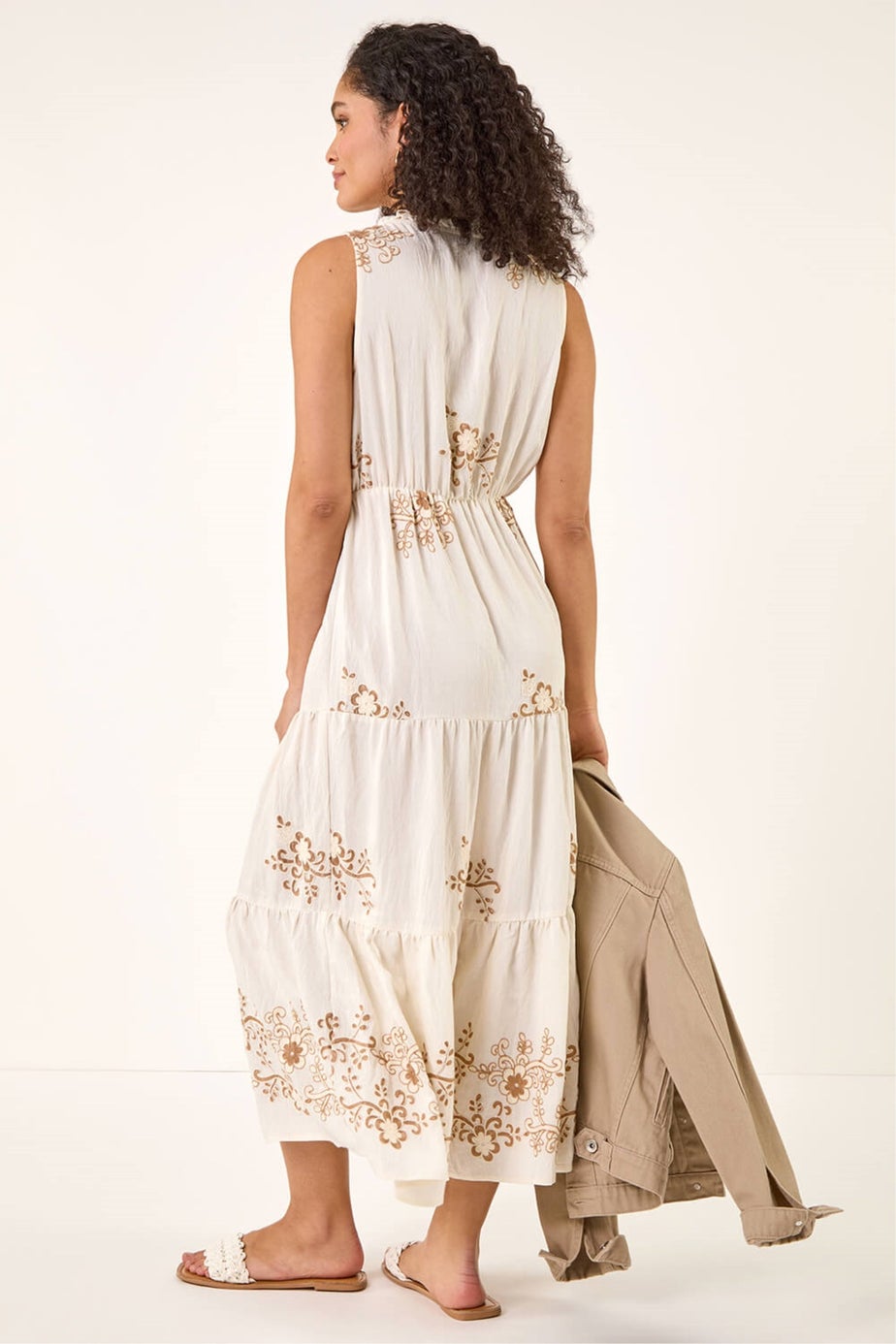 Roman Ivory Floral Print Tiered Maxi Dress