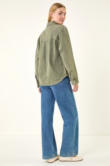 Roman Khaki Denim Button Front Pocket Jacket