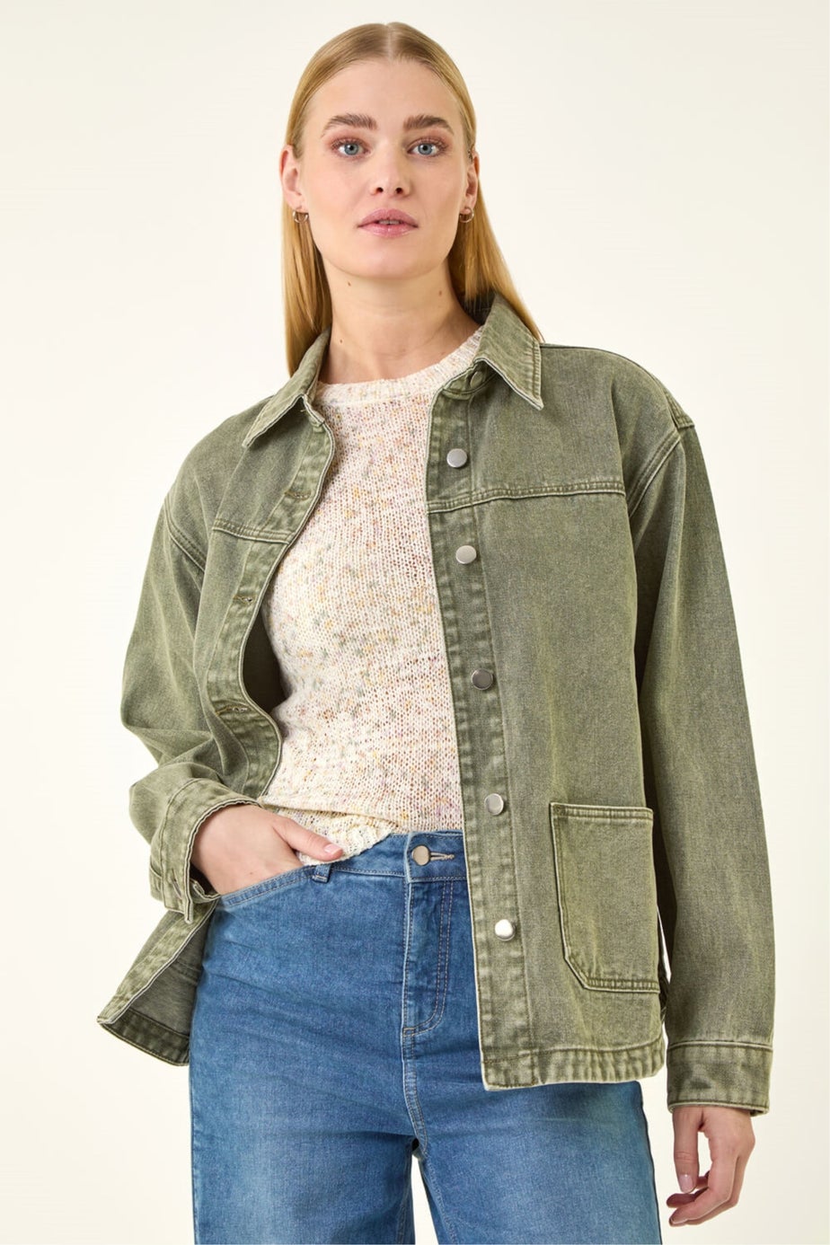 Roman Khaki Denim Button Front Pocket Jacket
