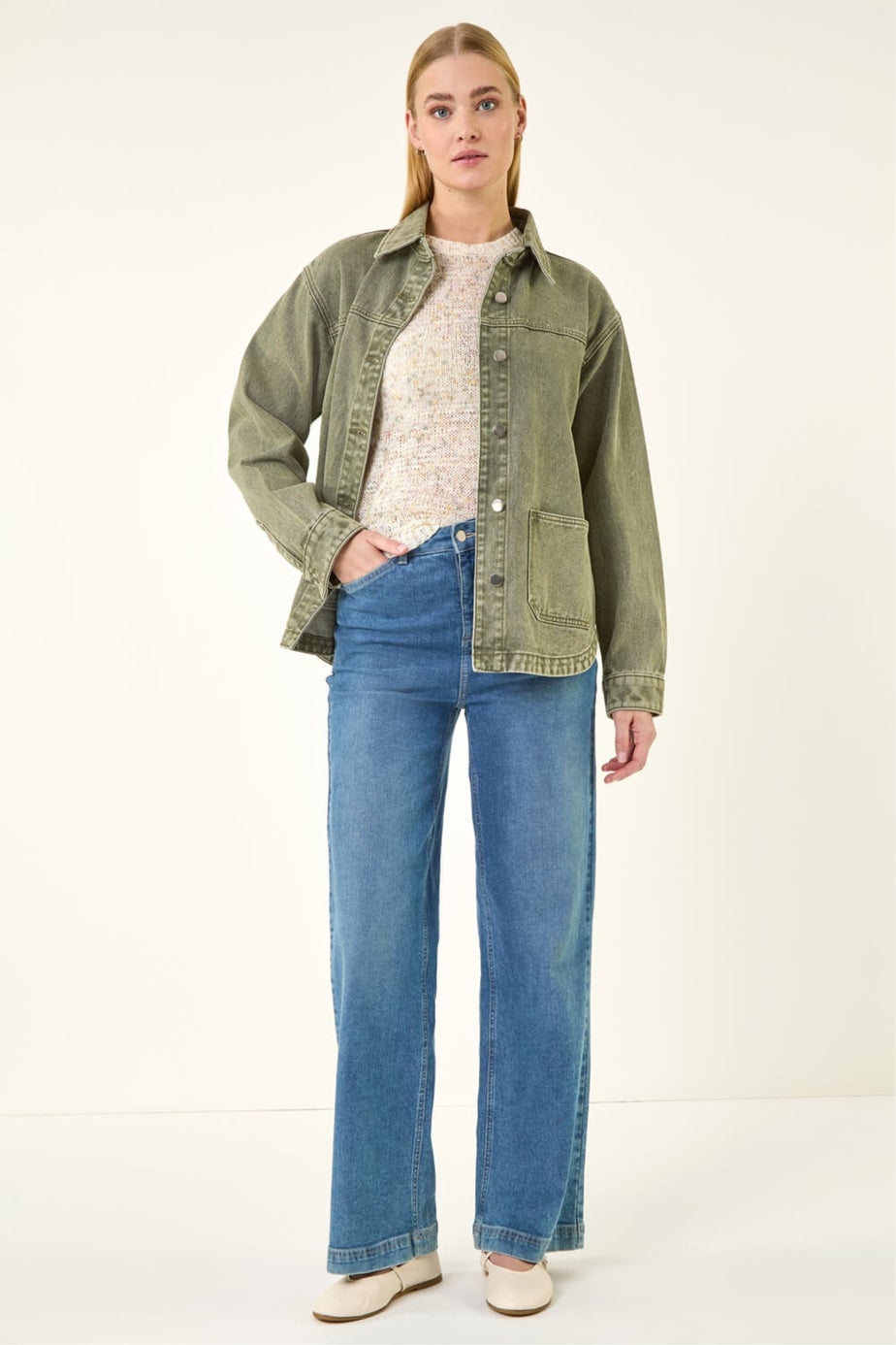 Roman Khaki Denim Button Front Pocket Jacket