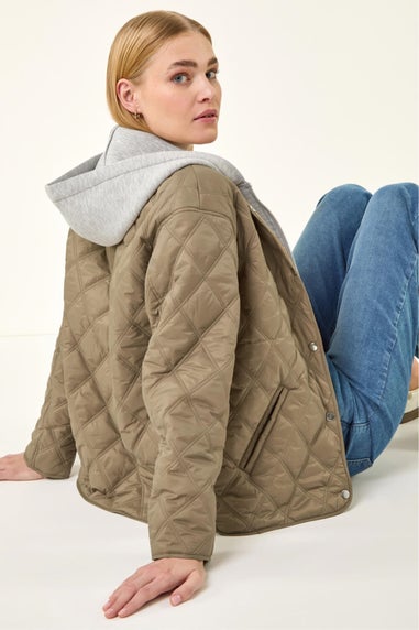 Roman Khaki Quilted Hooded Jacket