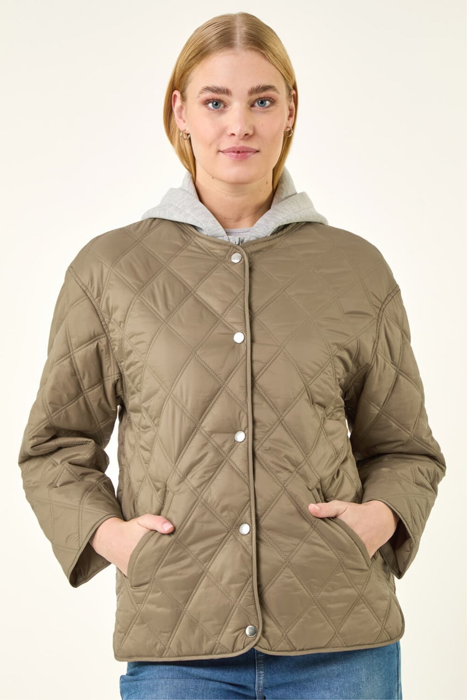 Roman Khaki Quilted Hooded Jacket