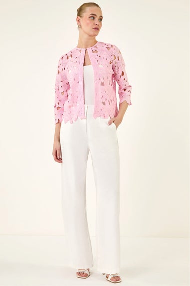 Roman Light Pink Crochet Lace Jacket