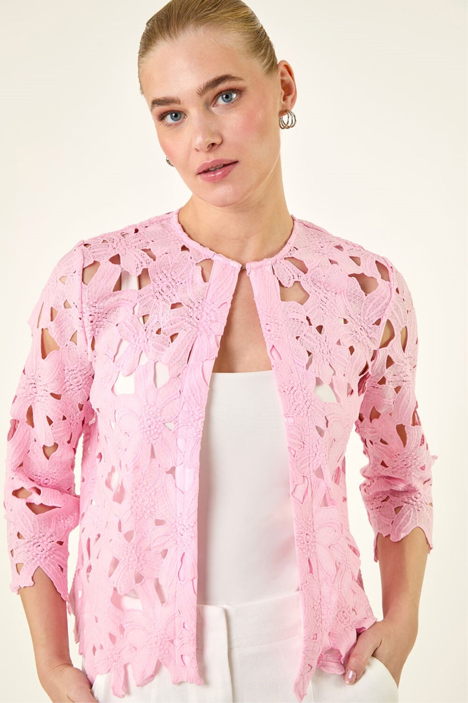 Roman Light Pink Crochet Lace Jacket
