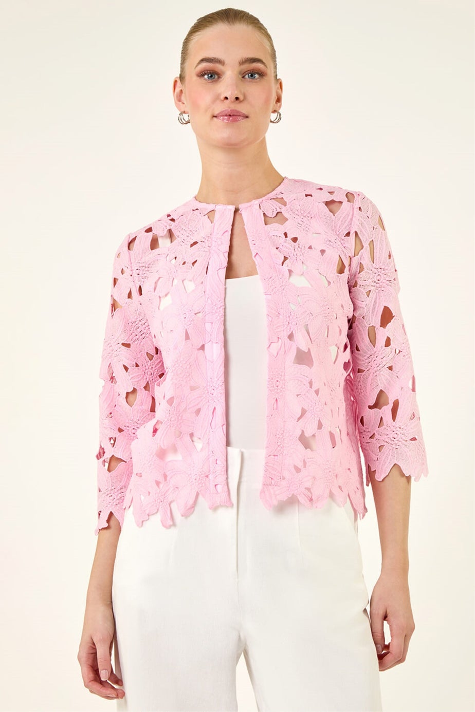 Roman Light Pink Crochet Lace Jacket