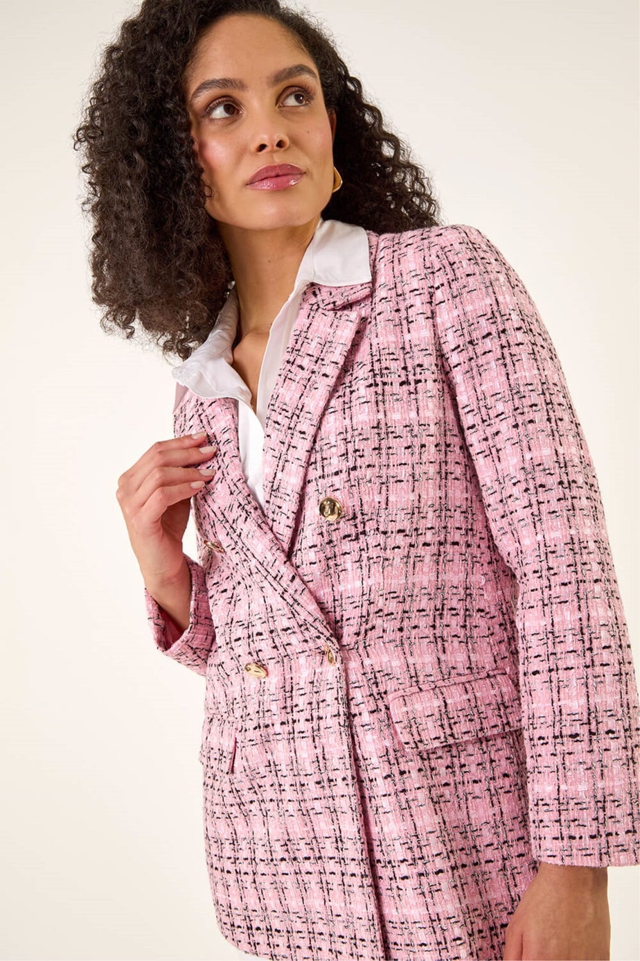 Roman Pink Double Breasted Boucle Jacket