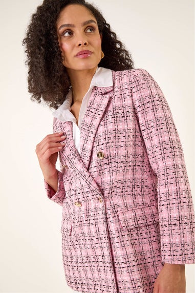 Roman Pink Double Breasted Boucle Jacket
